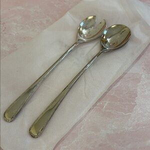 Brahma Silverplate Salad Serving Set. Rope Edge, Teardrop Handles 1950-70 Vint